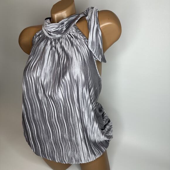 Y2K Heart And Soul Silver Metallic Pleated Halter Top Clubwear Party Glam L USA - Picture 12 of 12